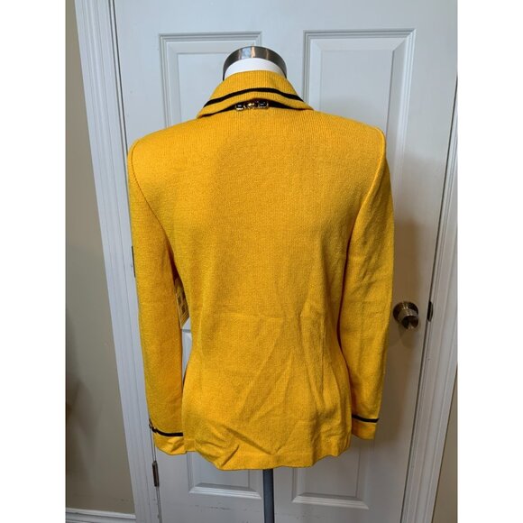 St. John Collection Dark Yellow Knit Zip-Up Jacket W/ Navy Blue Trim, Size 4 - Picture 7 of 9